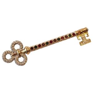 Swarovski Multicolor Crystal Goldtone Skeleton Key Brooch